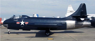 The second production F6U-1), showing the stainless steel skin that replaced the Metalite around the afterburning engine. The only remaining example of the Pirate, this aircraft resides at the National Naval Aviation Museum in Pensacola, FL. (US Navy)
